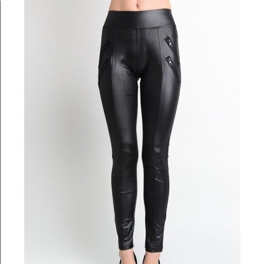 Black sheen slimming leggings
